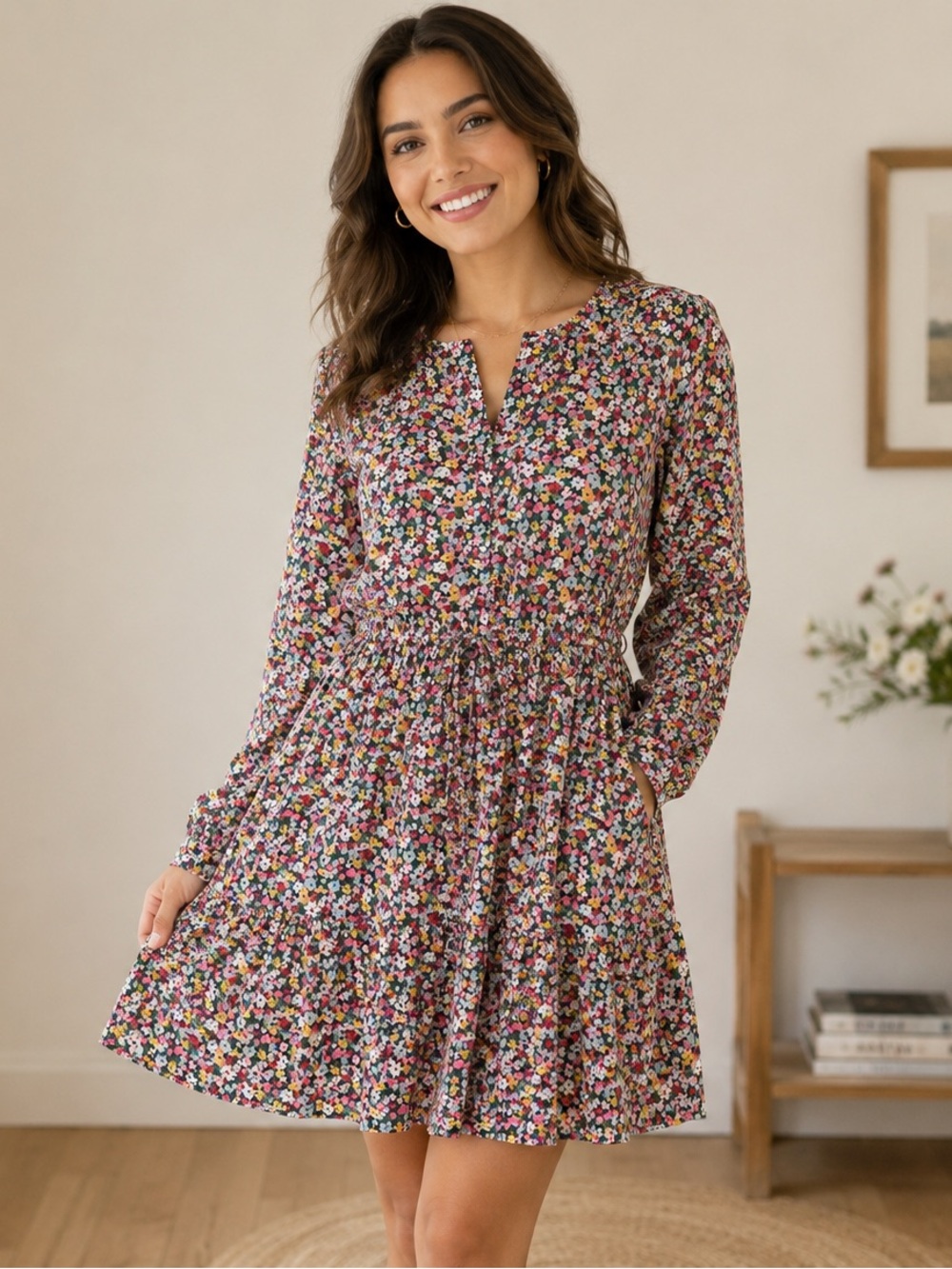 Pomander Place Floral Top — Navy, Pink, Red, Green